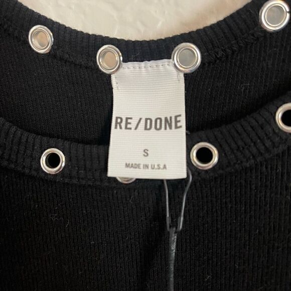 Revolve x RE/Done black Dress Eyelet Grommet Silver Metal Ribbed Cotton S. NWT - Picture 9 of 10